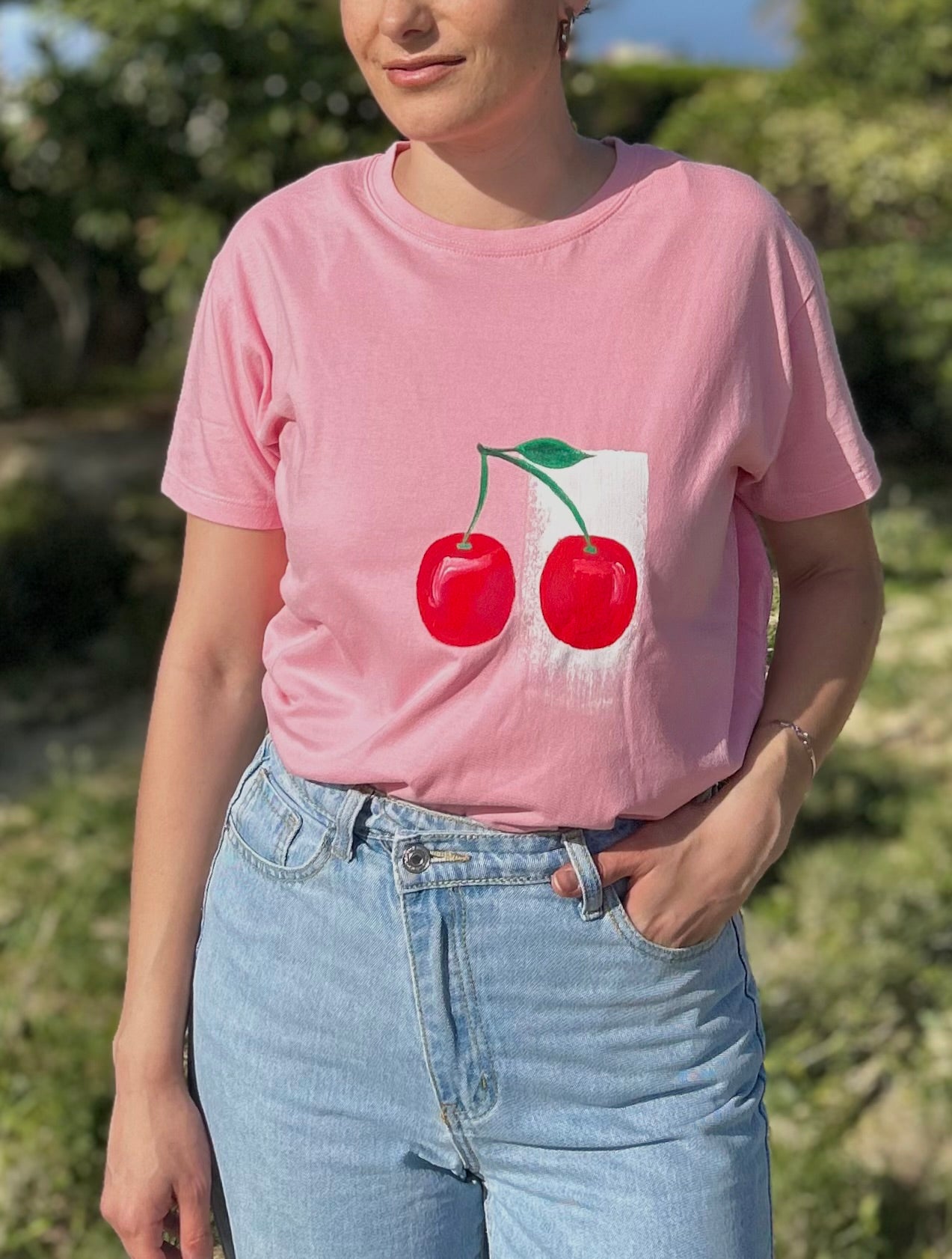 PINK T-SHIRT - CHERRIES