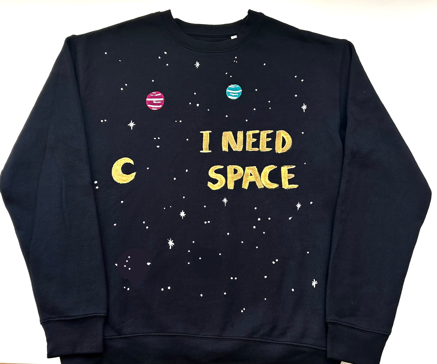 Black unisex handpainted sweater - “I need space”