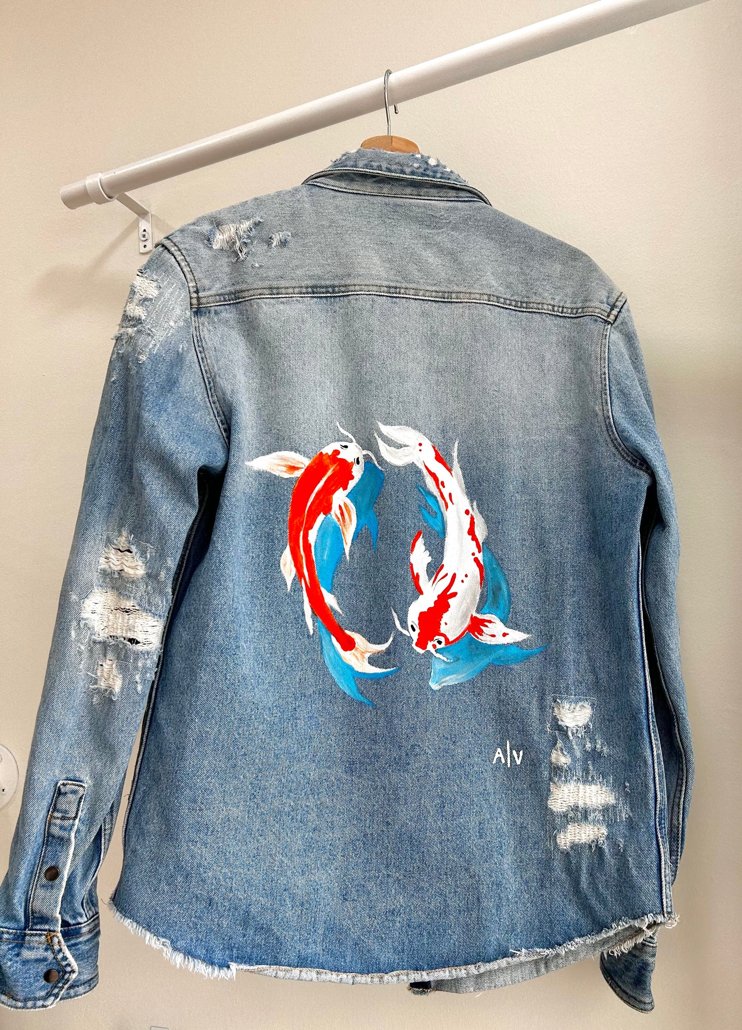 Handpainted unisex jacket - koi fish