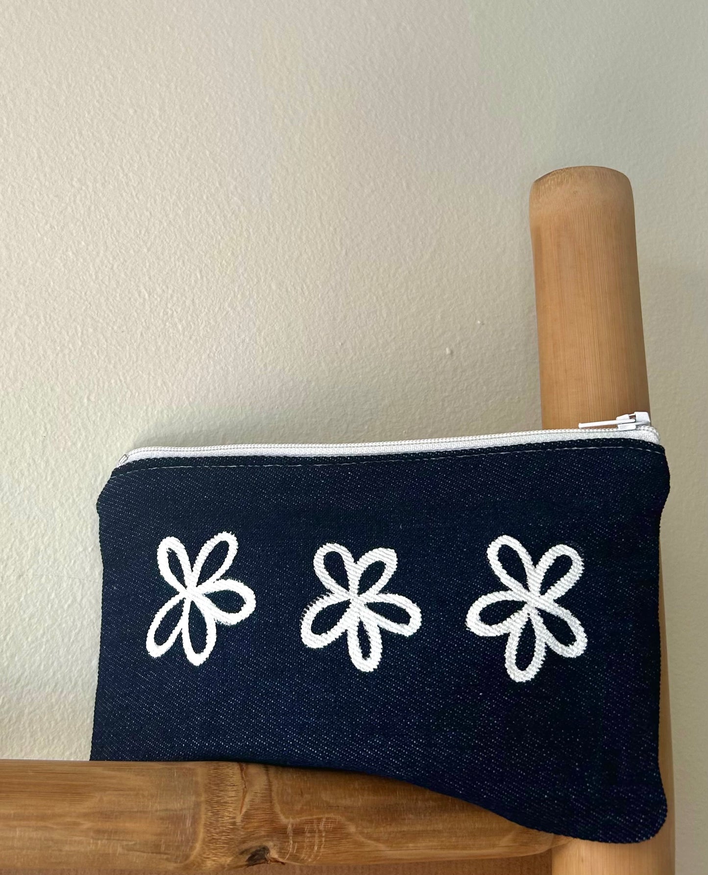 Jean handmade pouch - floral