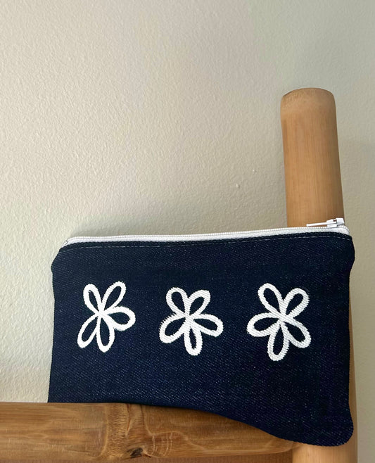 Jean handmade pouch - floral