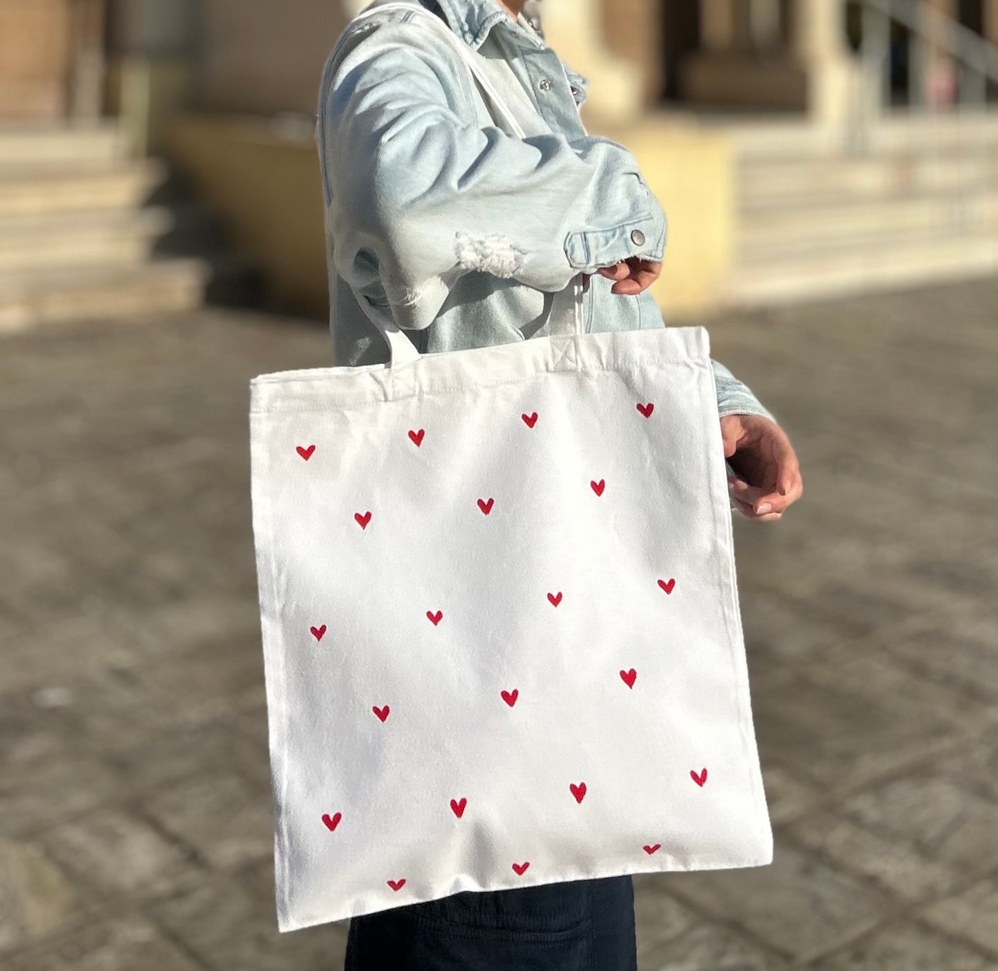 Handpainted tote bag - hearts