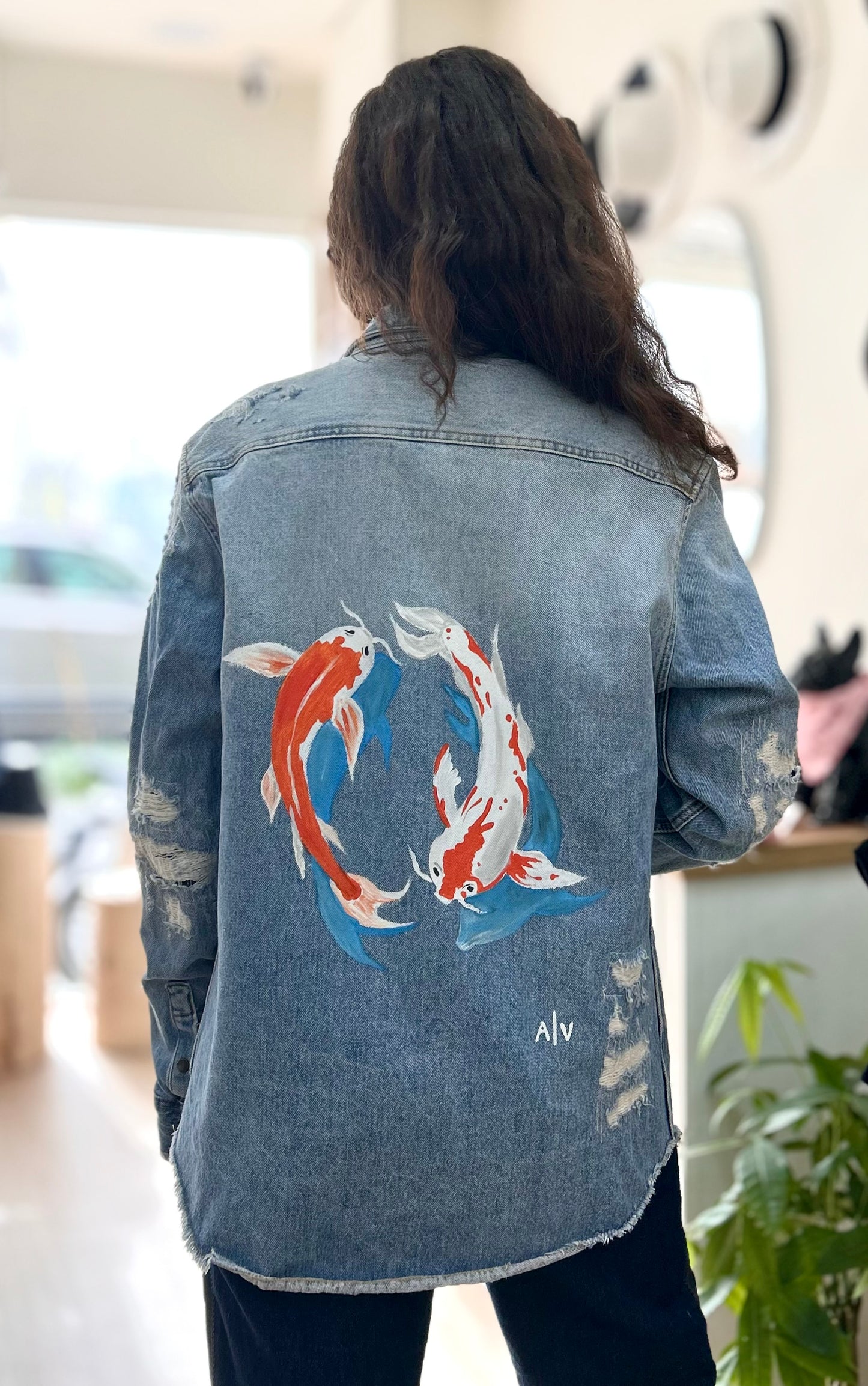 Handpainted unisex jacket - koi fish