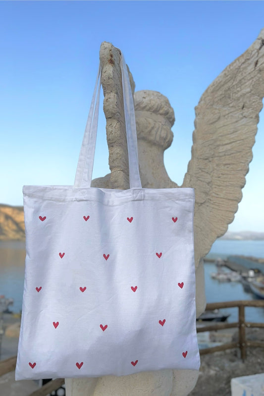 Handpainted tote bag - hearts