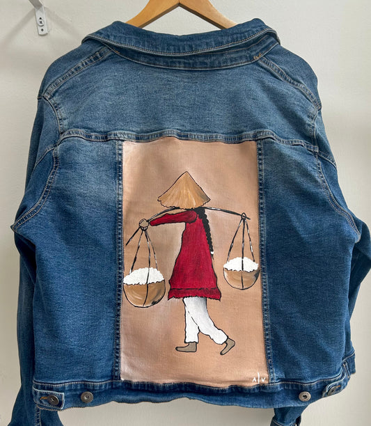Handpainted unisex jean jacket - “Vietnamese girl”