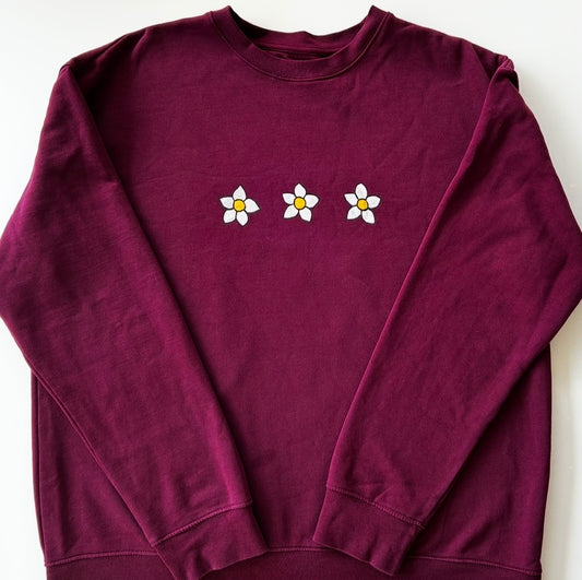 Burgundy handpainted sweater - flowers