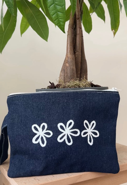 Jean handmade clutch - floral