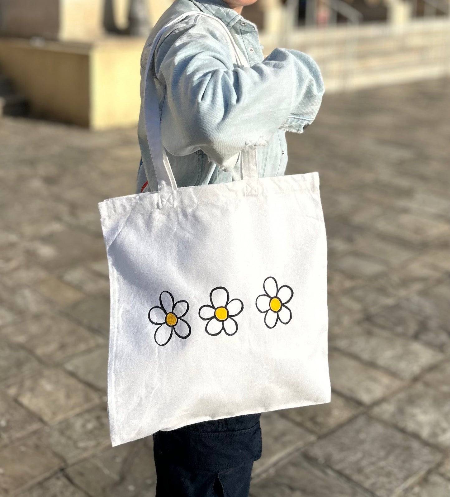 Handpainted tote bag - floral