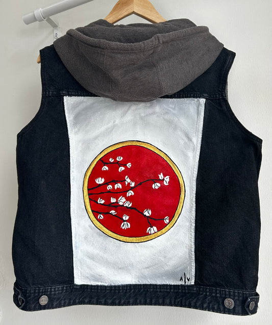 Handpainted black vest - “almond tree”