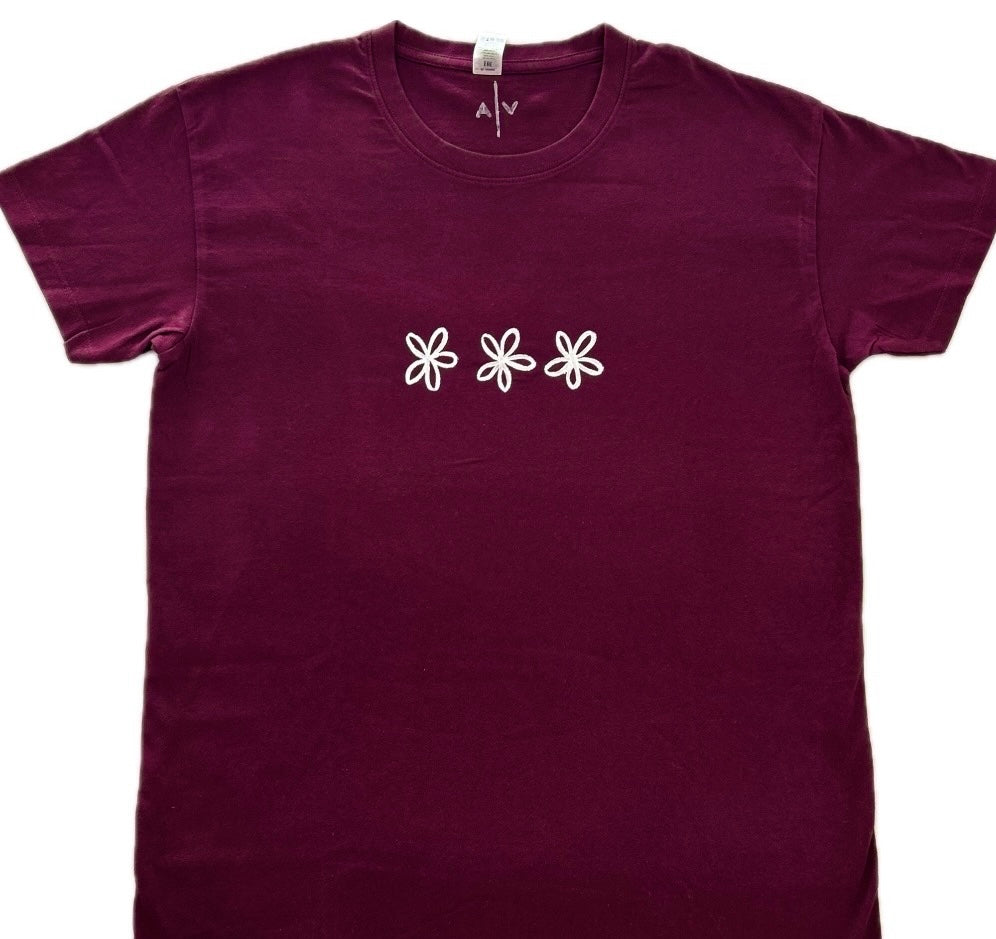 BURGUBDY T-SHIRT - FLOWERS