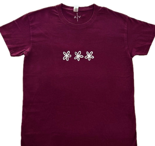 BURGUBDY T-SHIRT - FLOWERS