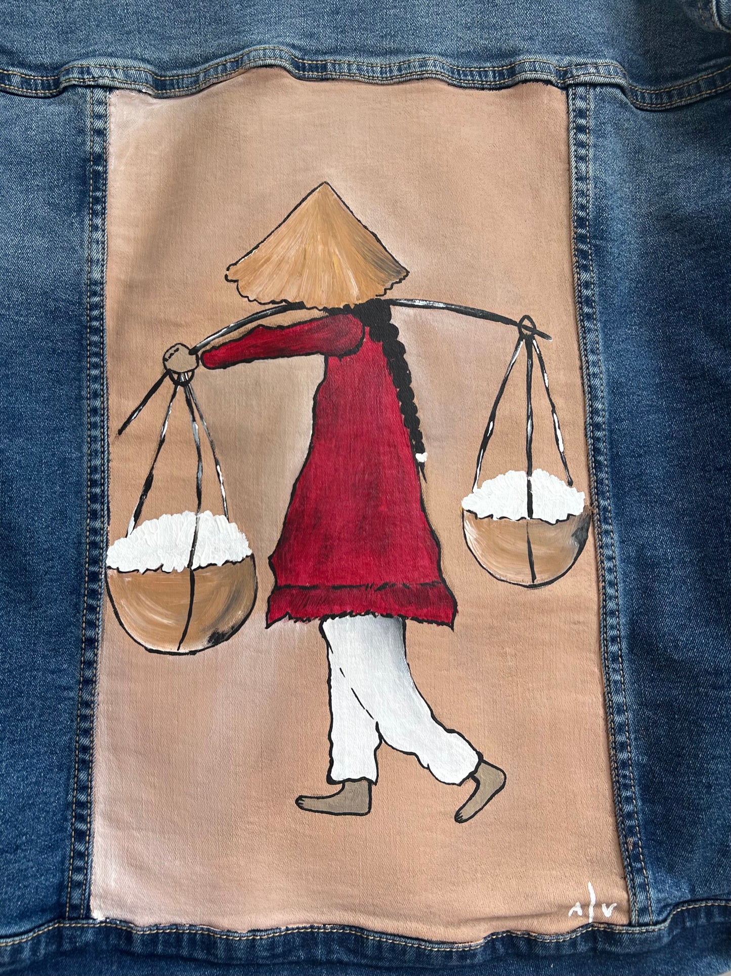 Handpainted unisex jean jacket - “Vietnamese girl”