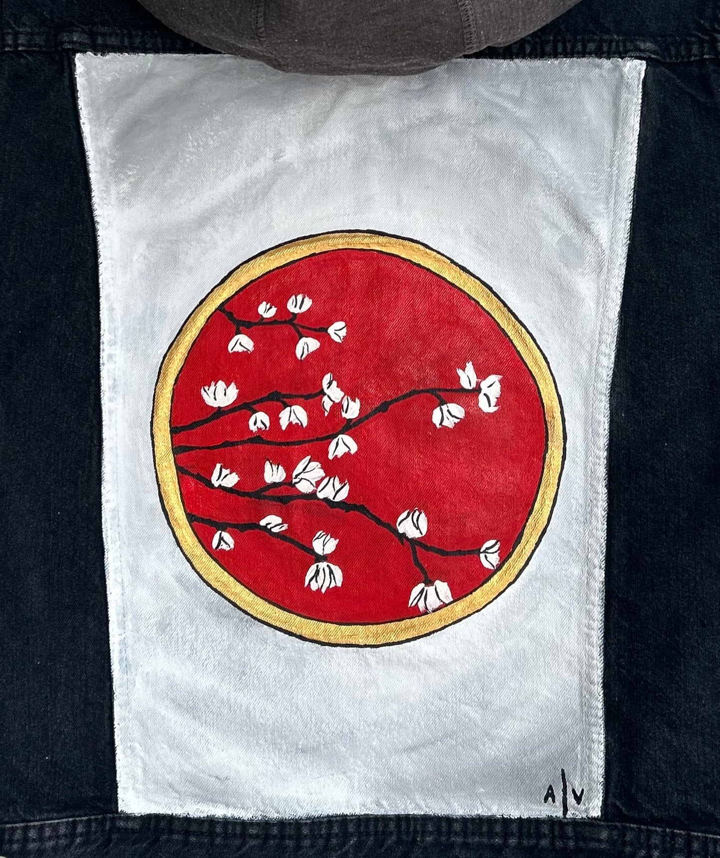 Handpainted black vest - “almond tree”