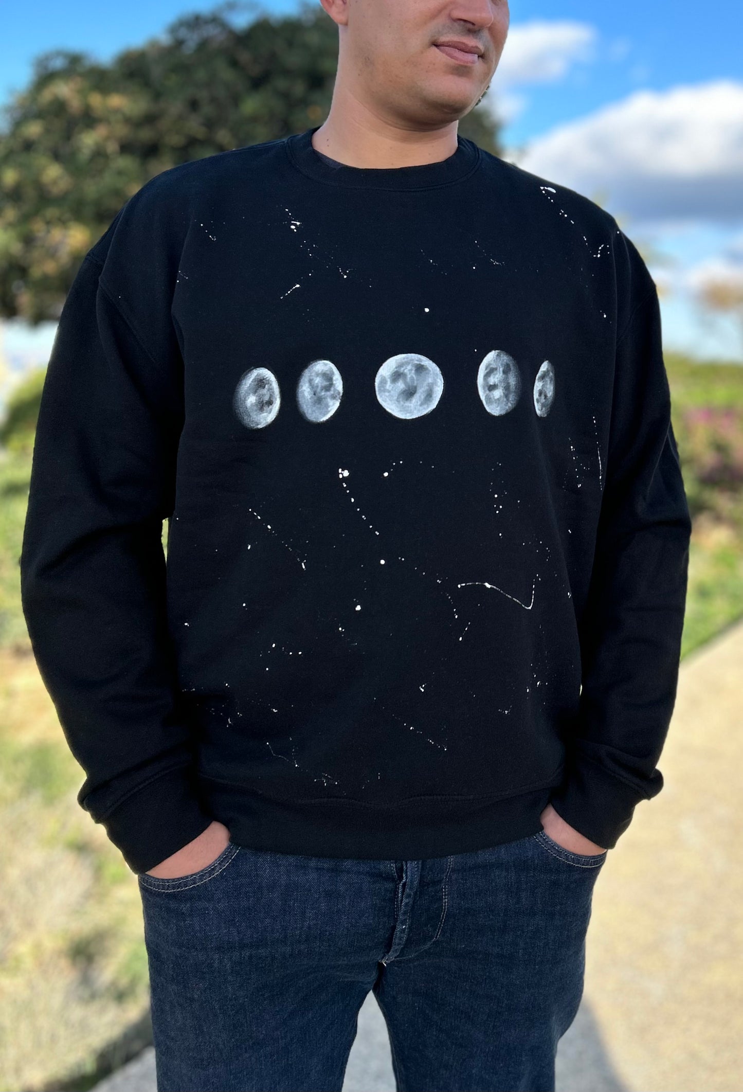 Black handpainted sweater - moon