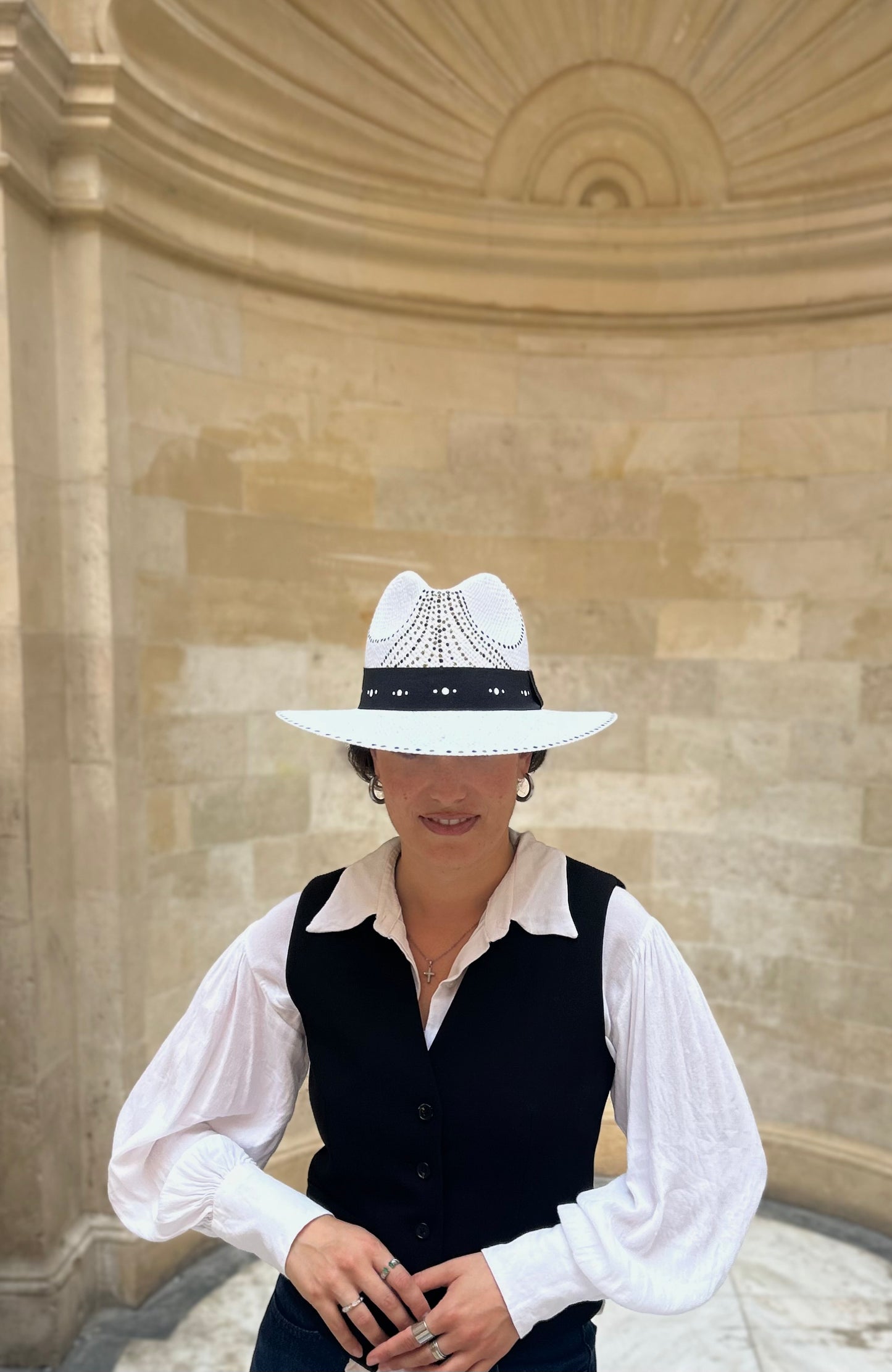 White handpainted panama hat - “Adelaide”