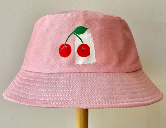 Pink bucket hat - cherries