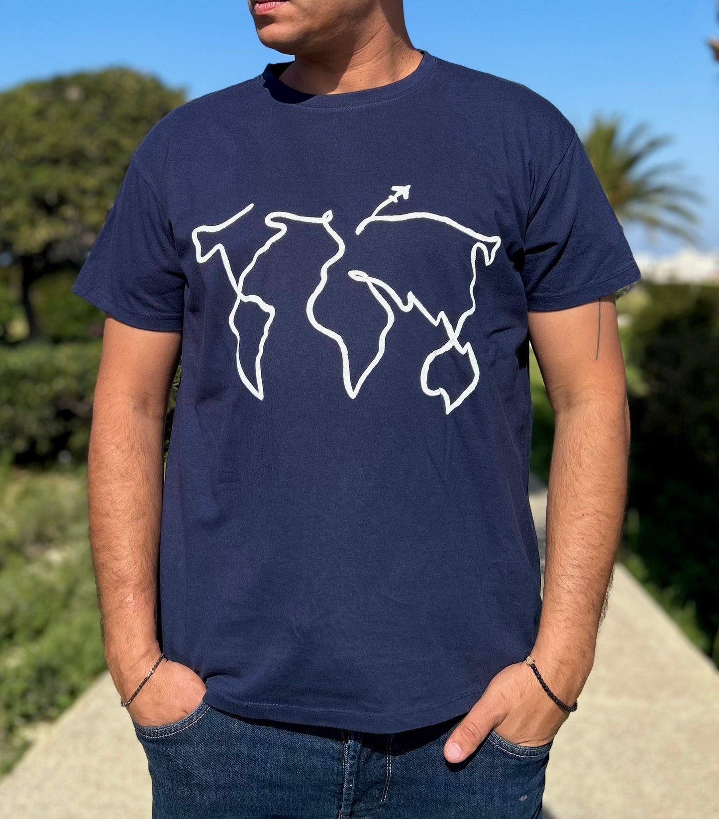 BLUE UNISEX T-SHIRT - WORLD MAP
