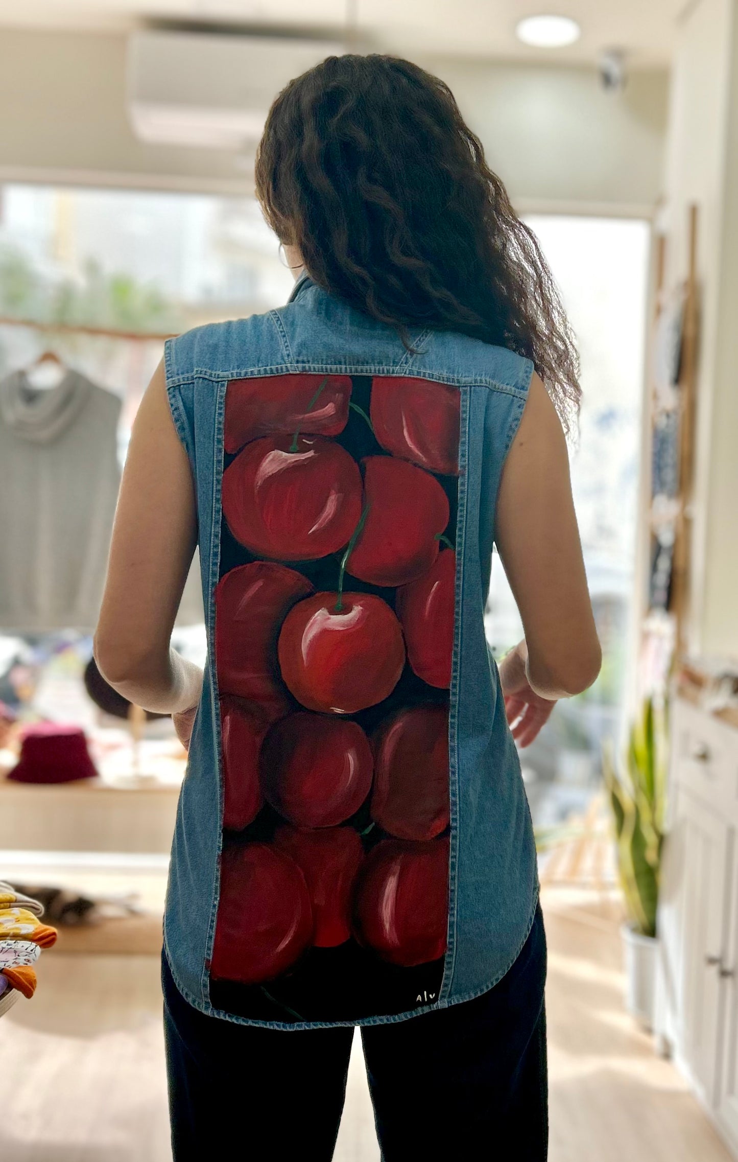 Handpainted vest - Cherries