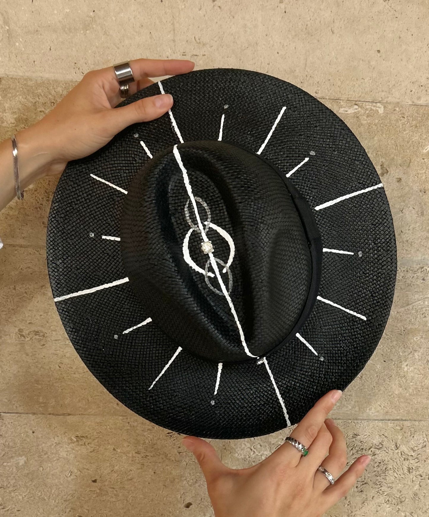 Black handpainted panama hat - “Luiziana”