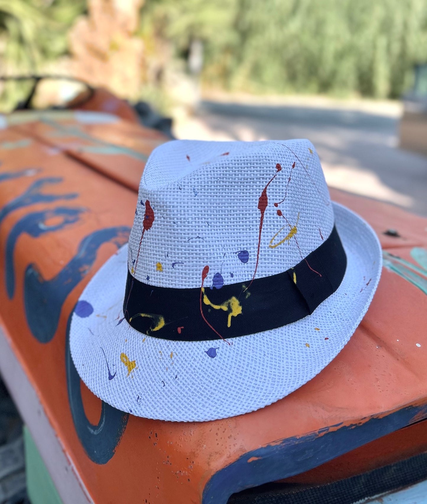 White handpainted hat - “colorful”