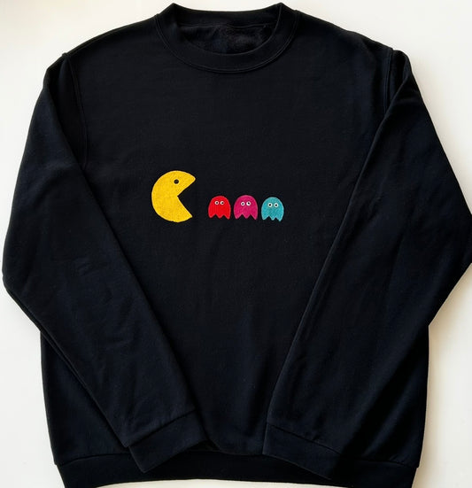 Black handpainted sweater - Pac man