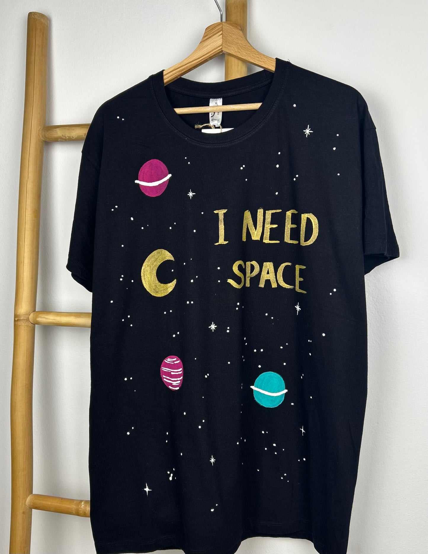 Black unisex handpainted T-shirt - “I need space”