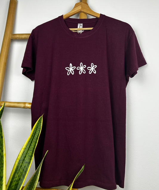 Burgundy handpainted T-shirt - “Flowers”