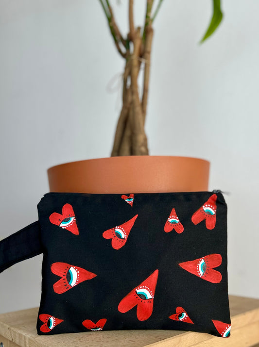 Black handmade clutch - “hearts”