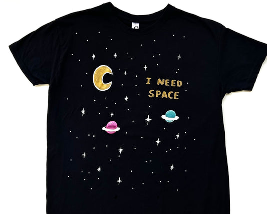 Black unisex handpainted T-shirt - “I need space”