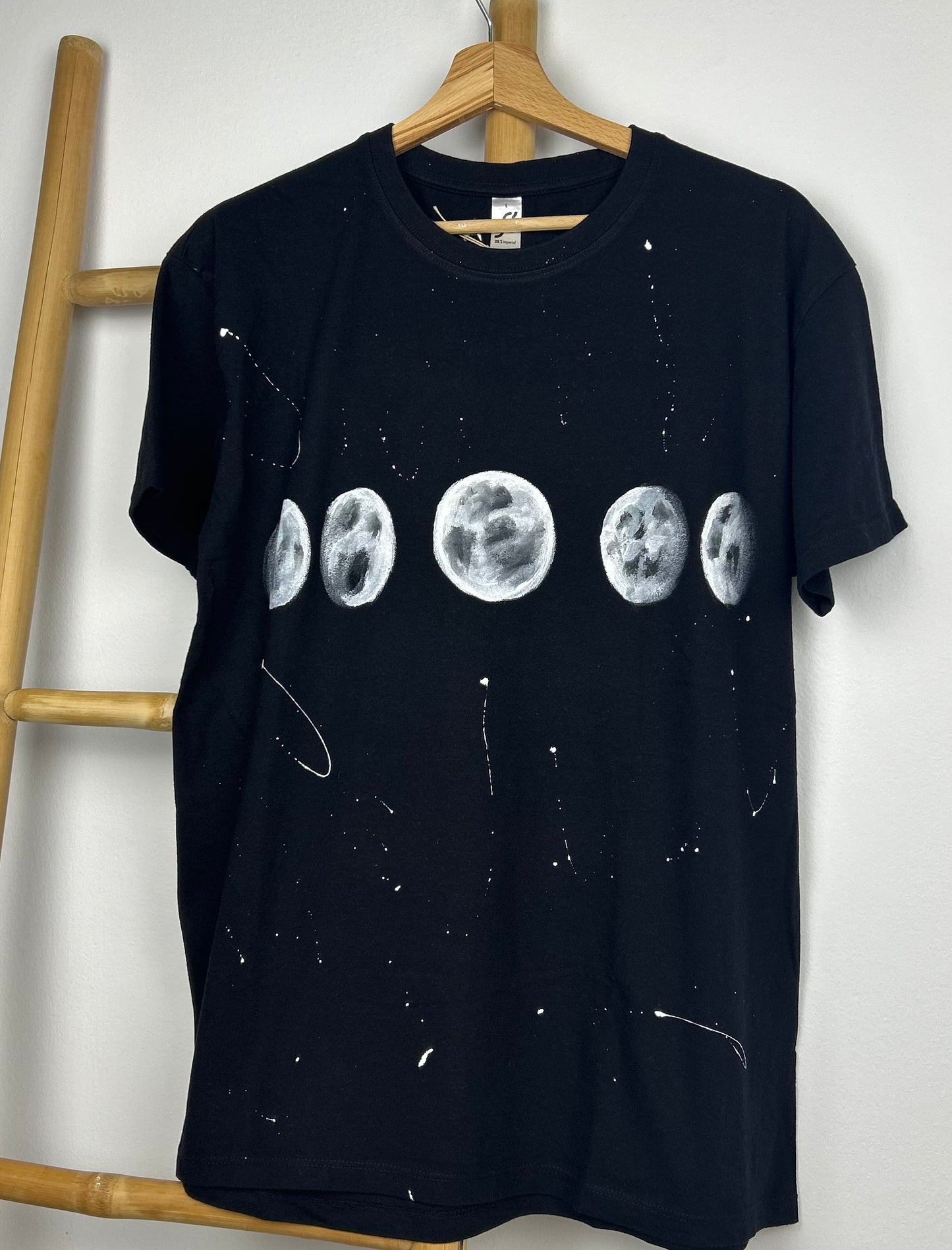 Black unisex handpainted Ted T-shirt - “moon”