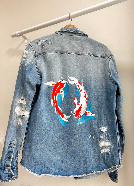 Handpainted unisex jacket - koi fish