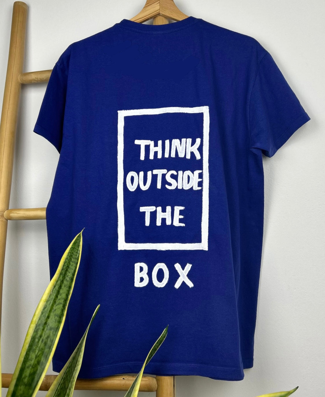 Blue unisex handpainted T-shirt - “Think outside the box”