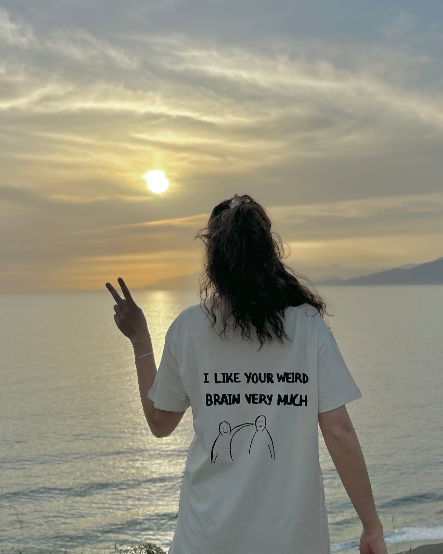 Off white handpainted T-shirt - “I like your weird brain very much”
