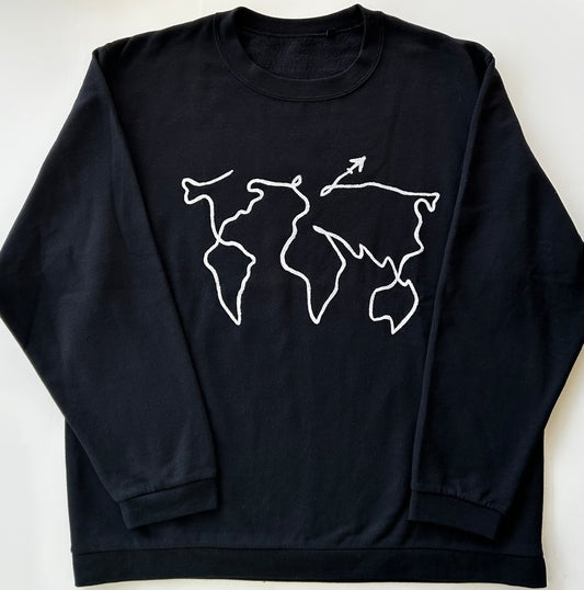 Black handpainted sweater - World map