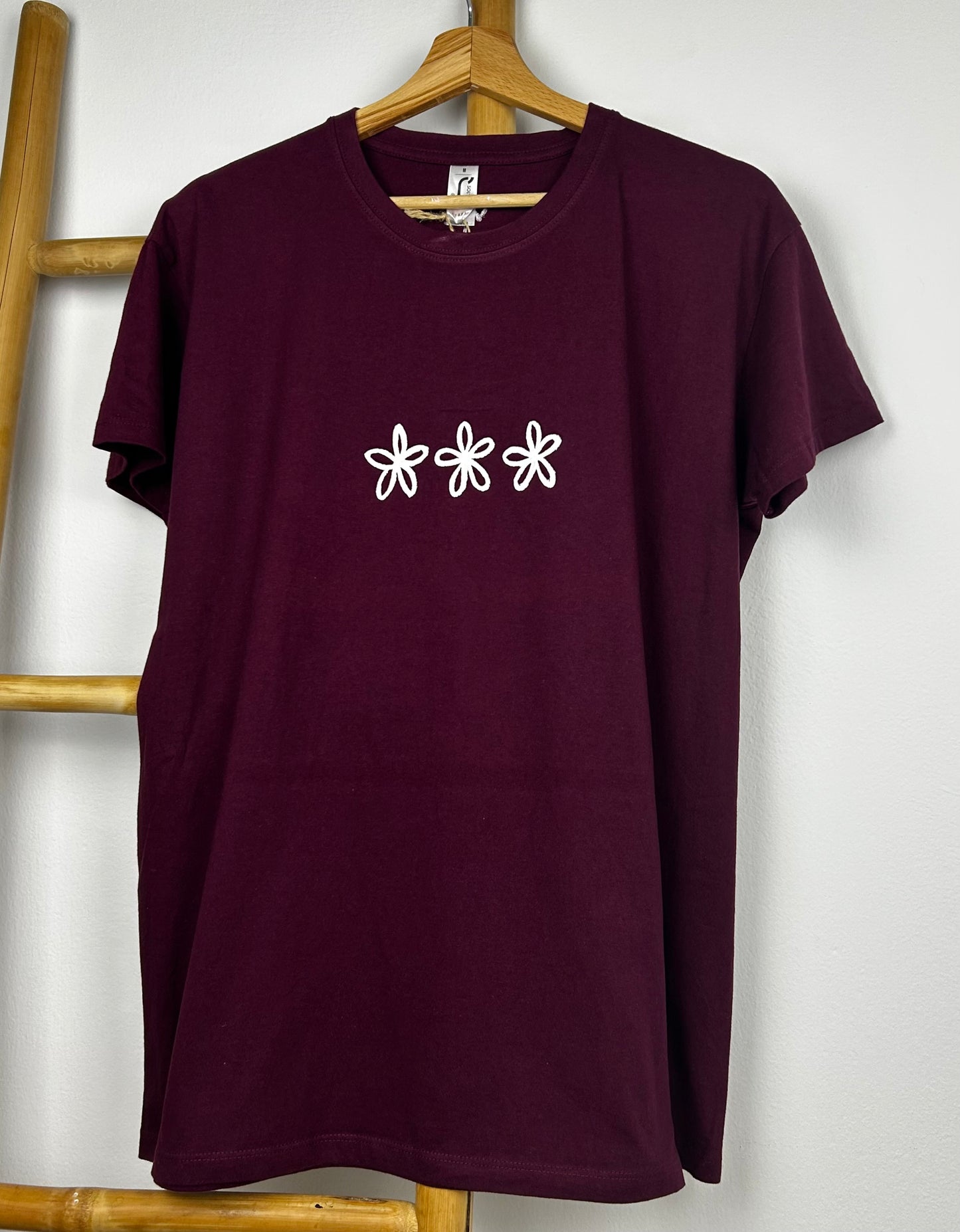 Burgundy handpainted T-shirt - “Flowers”