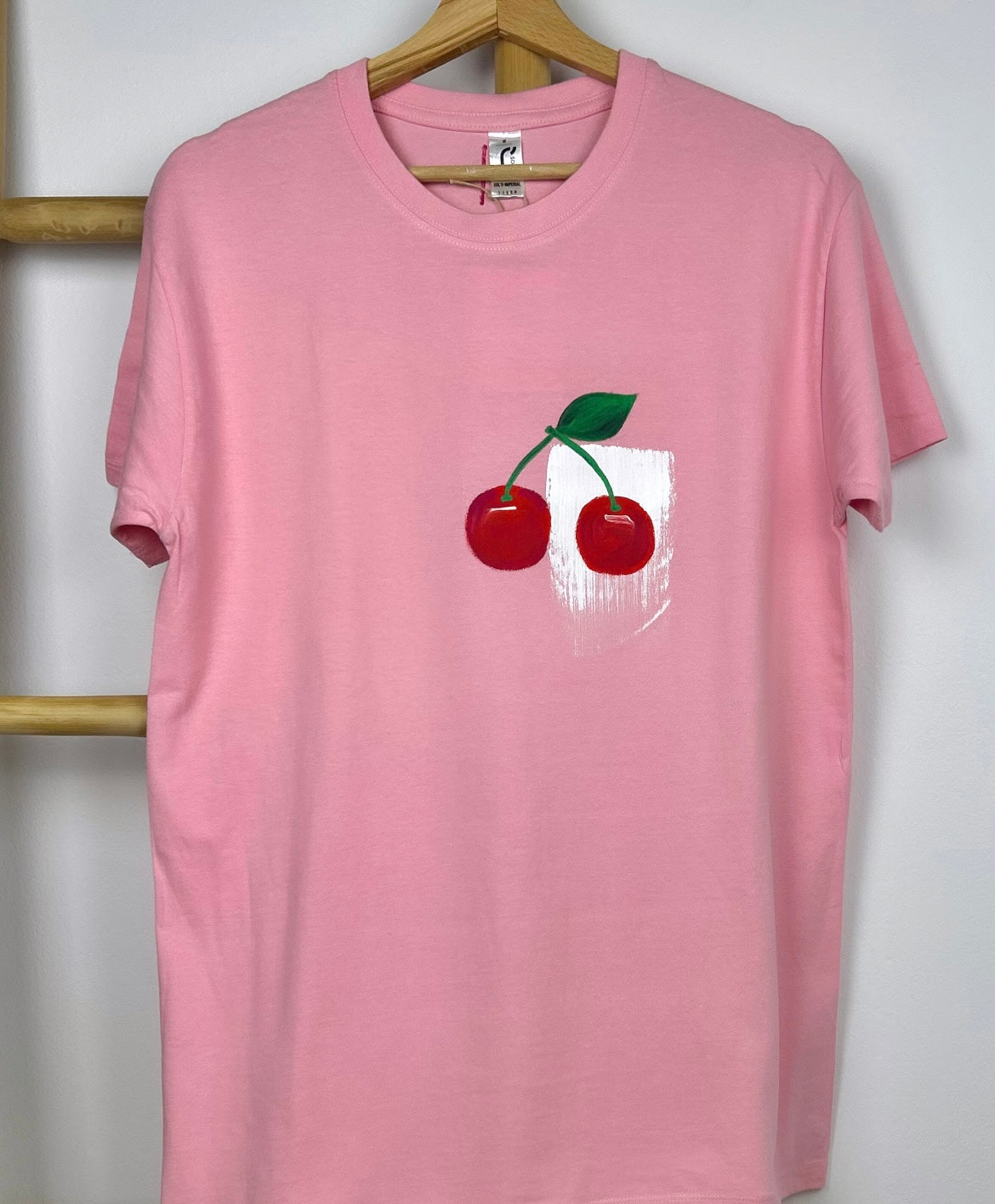 Pink unisex handpainted T-shirt- “Cherries”