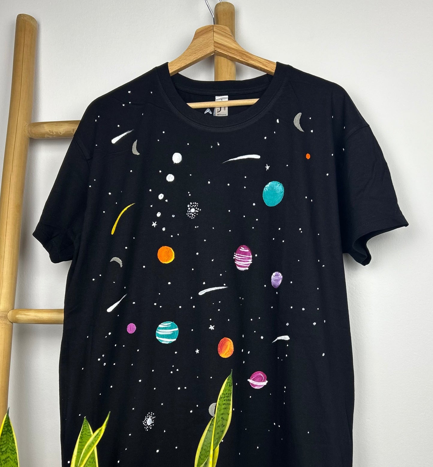 Black unisex handpainted T-shirt - “universe”