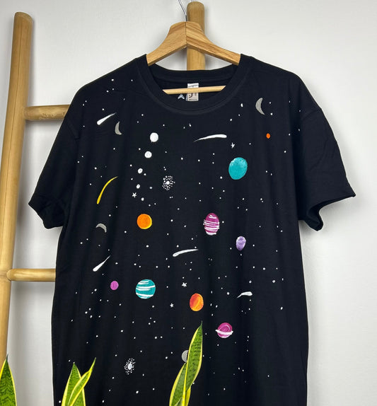 Black unisex handpainted T-shirt - “universe”