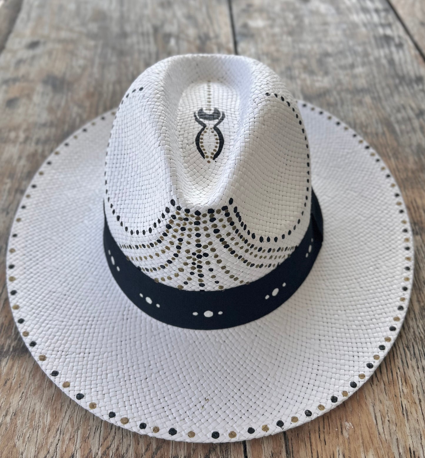 White handpainted panama hat - “Adelaide”