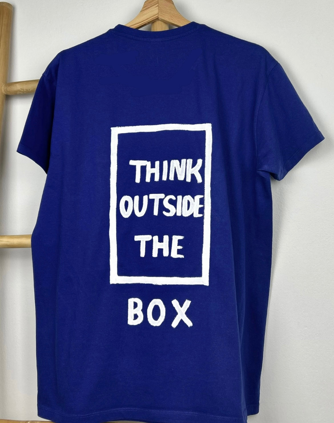 Blue unisex handpainted T-shirt - “Think outside the box”