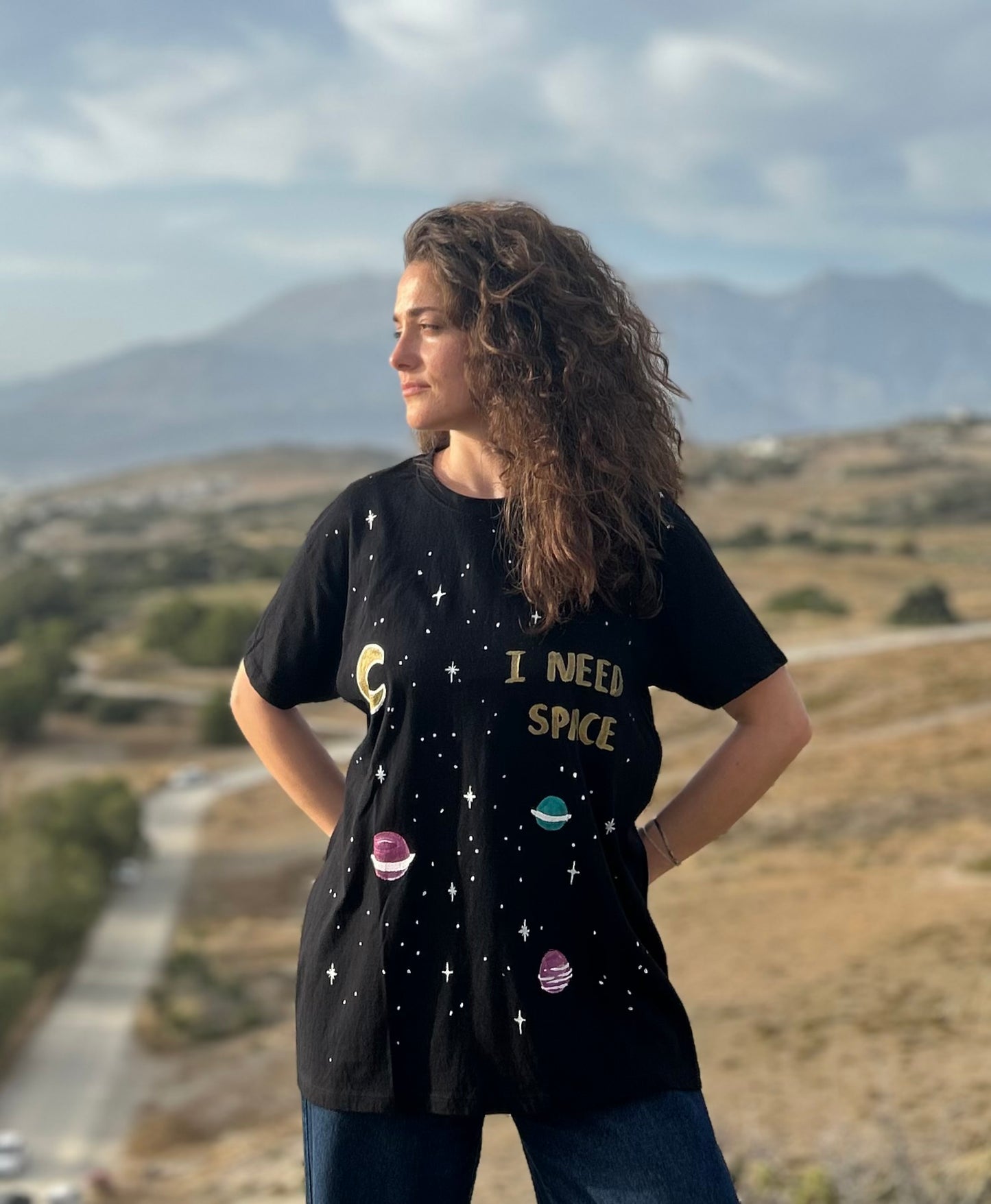 Black unisex handpainted T-shirt - “I need space”