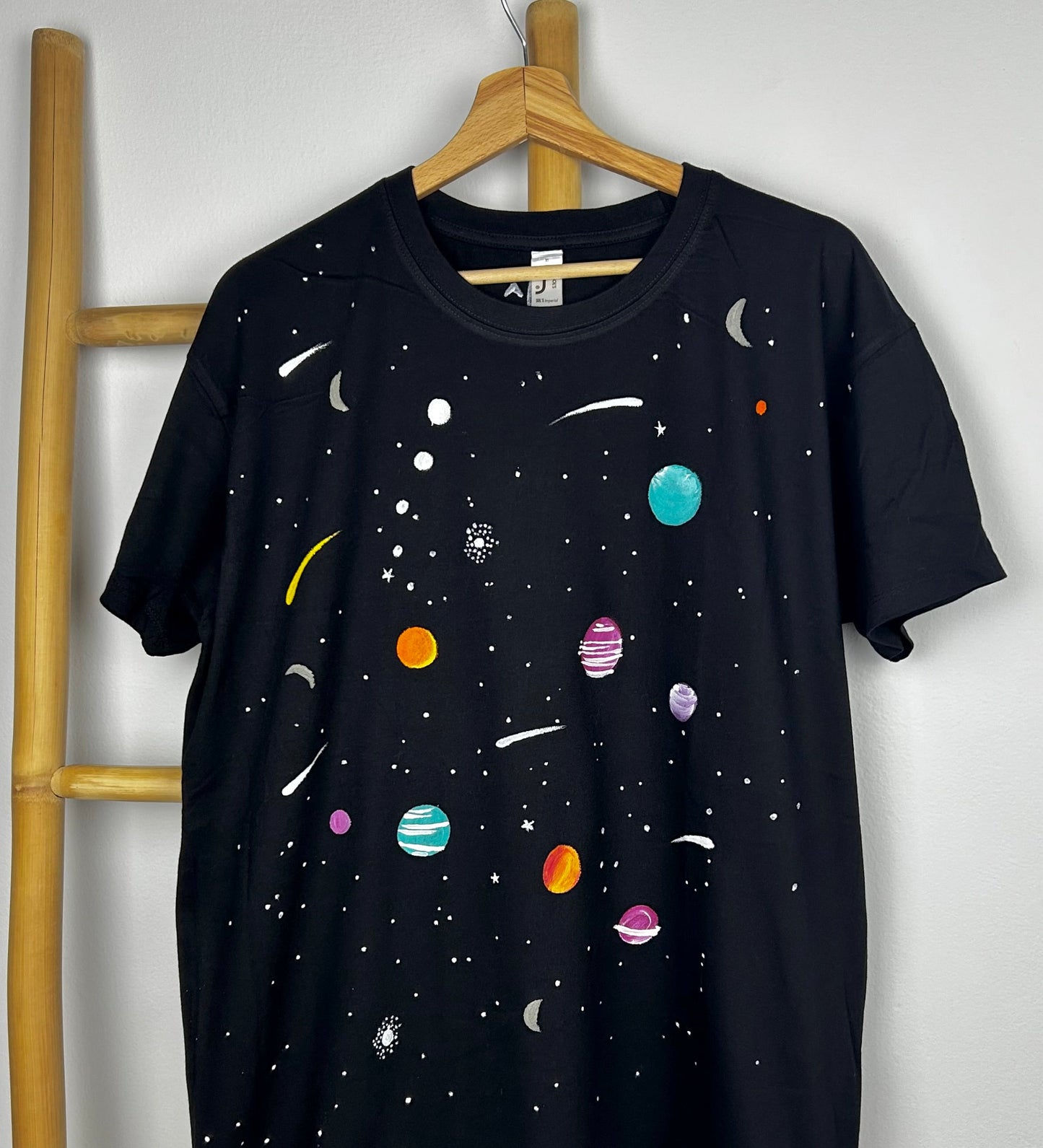 Black unisex handpainted T-shirt - “universe”
