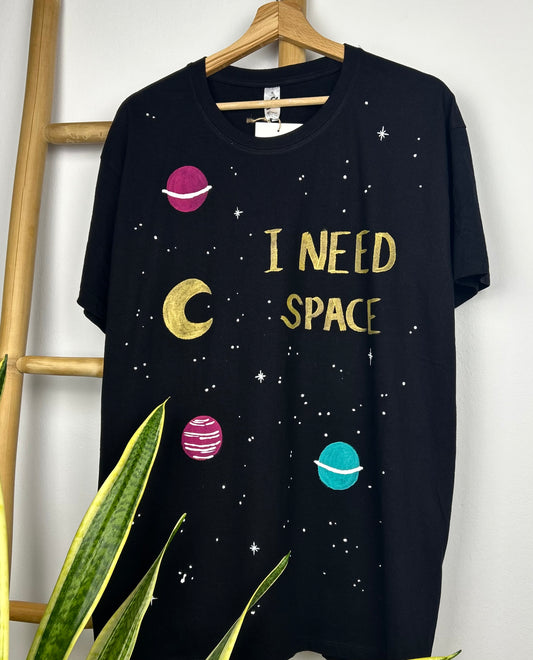 Black unisex handpainted T-shirt - “I need space”