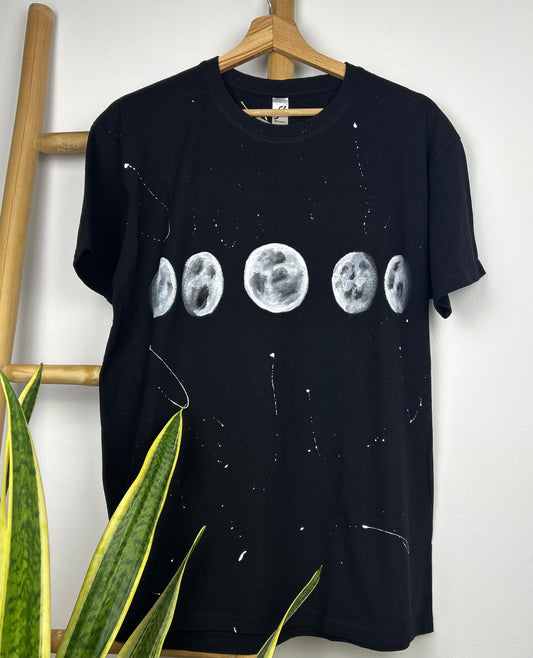 Black unisex handpainted Ted T-shirt - “moon”
