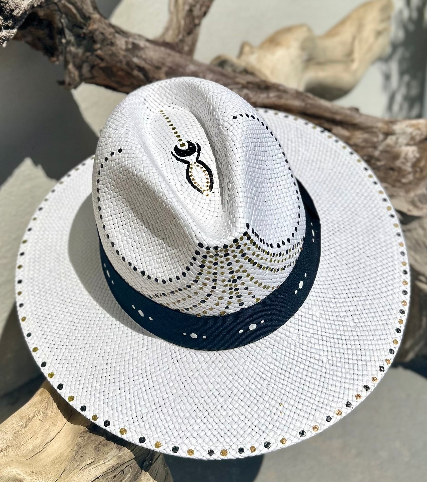 White handpainted panama hat - “Adelaide”