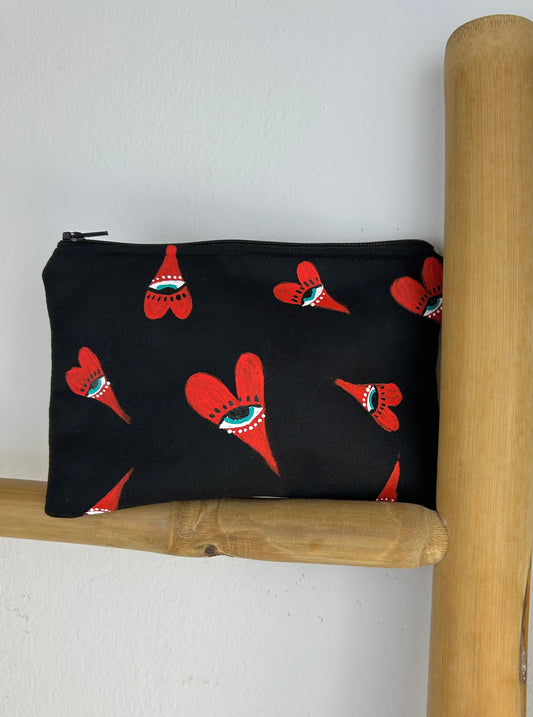 Black handmade pouch - “Hearts”
